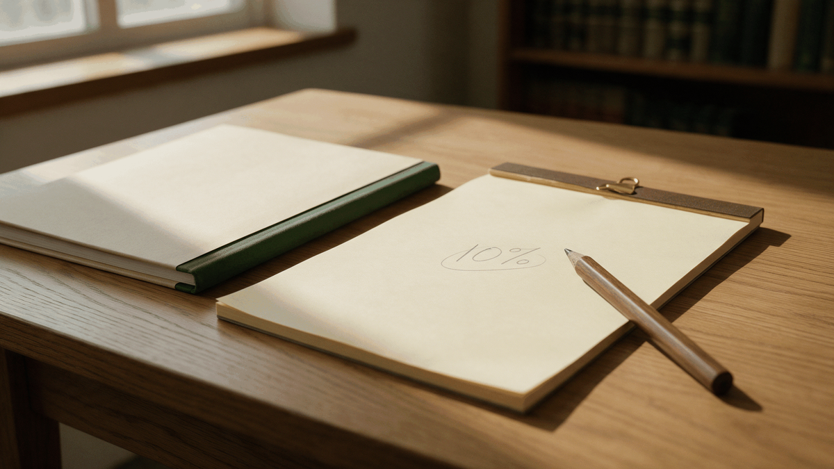 A handwritten ten percent figure on a legal pad beside a closed valuation report